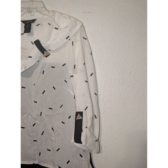 Ali Miles Womens M Black &‎ White Geometric Pattern Tunic Top Rayon/Nylon Blend - Picture 10 of 11